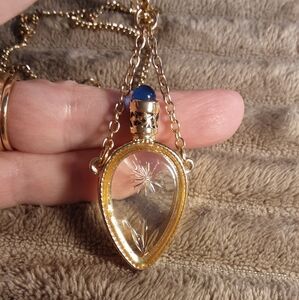 Handmade  Victorian Style Perfume Bottle Necklace Goldtone